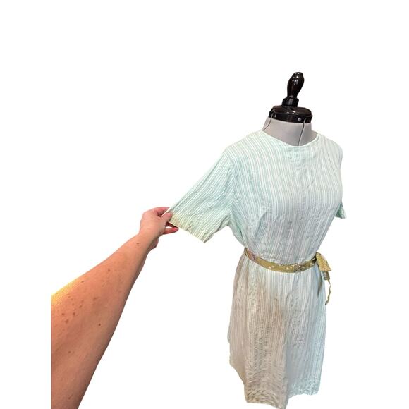 1950s Vintage Mint Green Textured Stripe Dress Restored & Ready Soft Minimalist - Picture 4 of 7